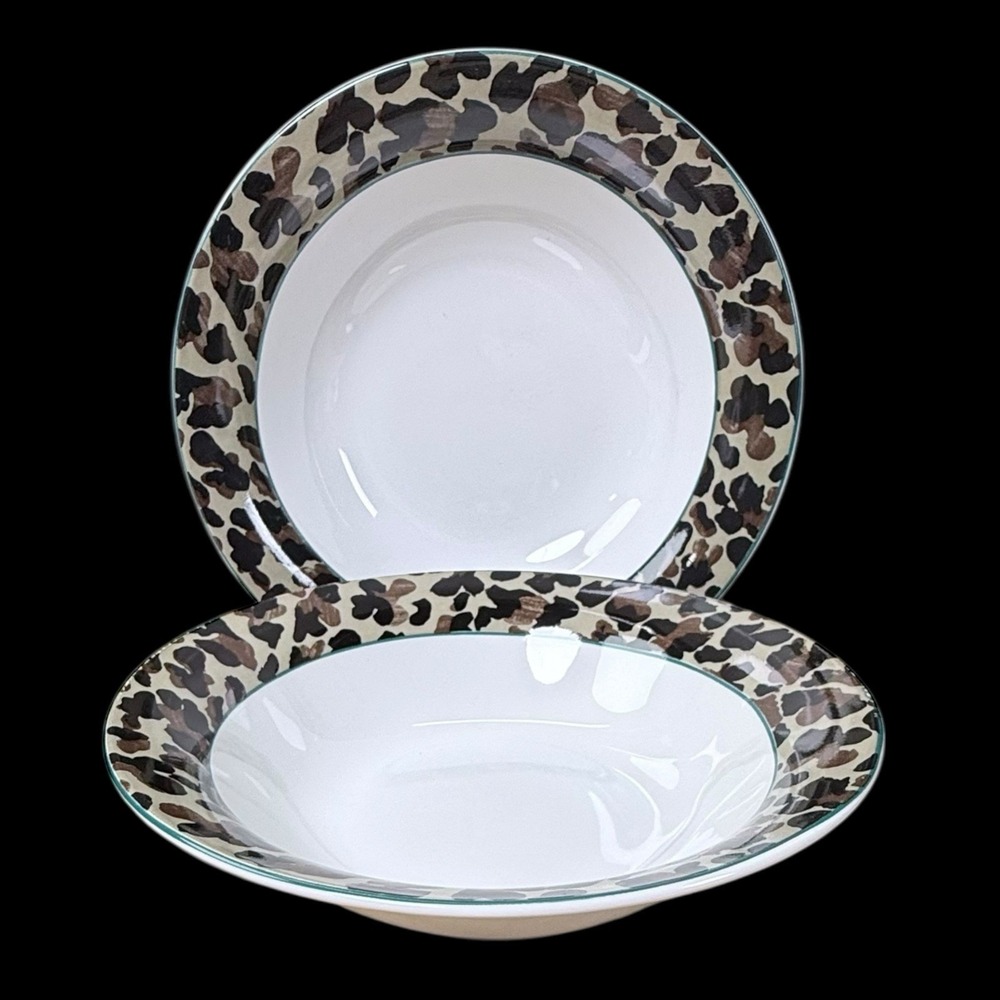 Vitromaster Jungle Animal Print Cereal Bowl 7.25" 1993 Early 90s Set Of 2 RARE!
